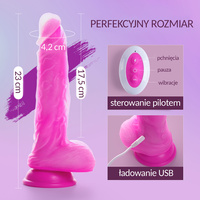Silikonowe różowe dildo wibrujące na pilota JELIVOY Thrusting Dildo Rose Red od Tracy's Dog 23 cm z mocną przyssawką 