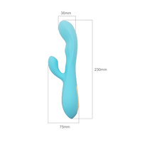 Dwusilnikowy ciepły pieszczoch wibrator z królikiem i funkcją lekkiego grzania, błękit cyjanowy, 23 cm / 12,5 wkładane