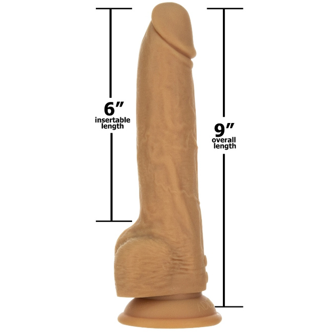 Dildo posuwiste z przyssawką, wibrator do waginy i anusa, Platinum Cured Silicon, 22,9 cm / 15,2 cm wkładane, rozmiar XXL, kolor cielisty ciemny