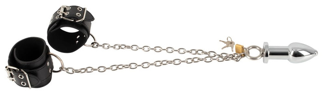 Zestaw bondage - kajdanki z korkiem analnym