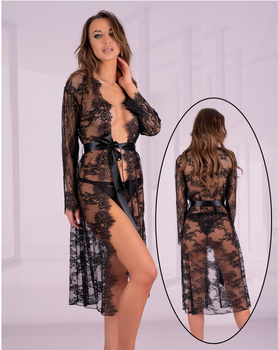 Koronkowy, długi szlafrok w kolorze czarnym