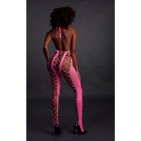 Fluorescencyjny, świecący w ciemnosci siateczkowy kostium z dekoltem typu halter, neonowy róż rozmiar XS/XL