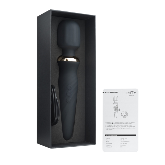 Mocny, czarny wibrator typu różdżka WAND, 25 trybów wibracji, IPX6, długość 23 cm 