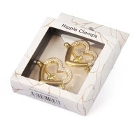 Klamerki na sutki w kształcie serc z kryształkami, kolor złoty, seksowna biżuteria nie tylko do BDSM