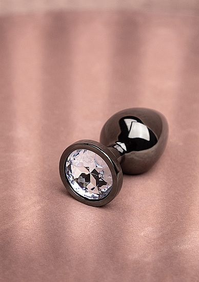 Czarny metalowy korek analny rozmiar M 3,4 cm z kryształem