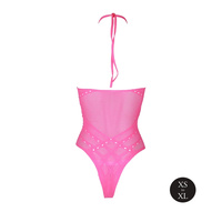 Fluorescencyjne, świecące w ciemnosci body z dekoltem typu halter, neonowy róż rozmiar XS/XL