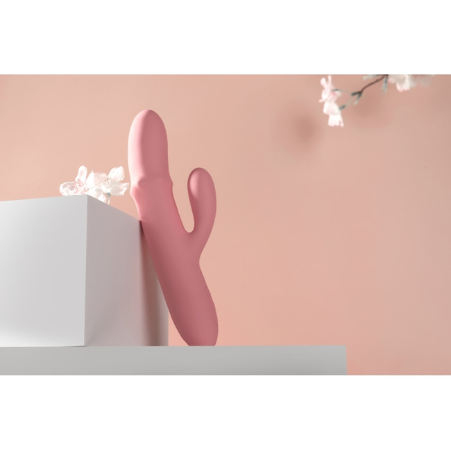 Wibrator z posuwistym pierścieniem koralików i króliczkiem do łechtaczki, sterowany aplikacją, smartfonem, 19,5 cm, silikon, wodoodporny