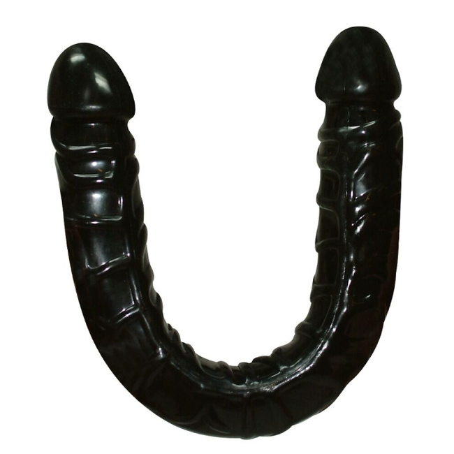 Dwustronne czarne dildo rozmiar XXXL, elastyczne - podwójna penetracja, żel TPE, długość 43 cm, Ø 4 cm