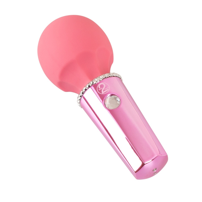 Rozkosz królewny – śliczna, silna różdżka, wibrator wand, ze zdobioną główka i uchwytem dekorowanym klejnocikami, masażer łechtaczki i całego ciała, 12,7 cm, silikon, kolor róż flamingowy