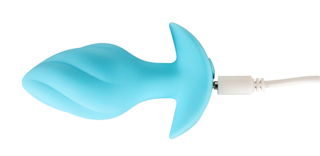 Wibrujący pieszczoch analny Cuties. Rowkowany, o zmiennej grubości, , kolor niebieski silikon