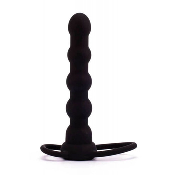 Wibrujący silikonowy strap-on na penisa i jądra do podwójnej penetracji