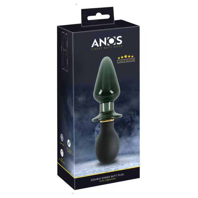 Dwukońcówkowy wibrujący korek analny butt plug szklano-silikonowy