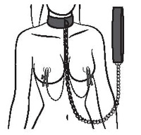 Obroża ze smyczą i klamerkami na sutki