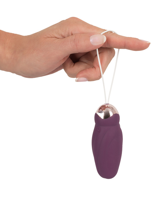 Purpurowe jajeczko z wibracjami i potrójnym wirującym pierścieniem koralików, dł. 9 cm, Ø 3,4 cm