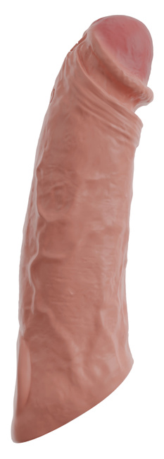 Nakładka na penisa wydłużająca o 6,5 cm, z pierścieniem na jądra, z wibracjami, sterowanie pilotem