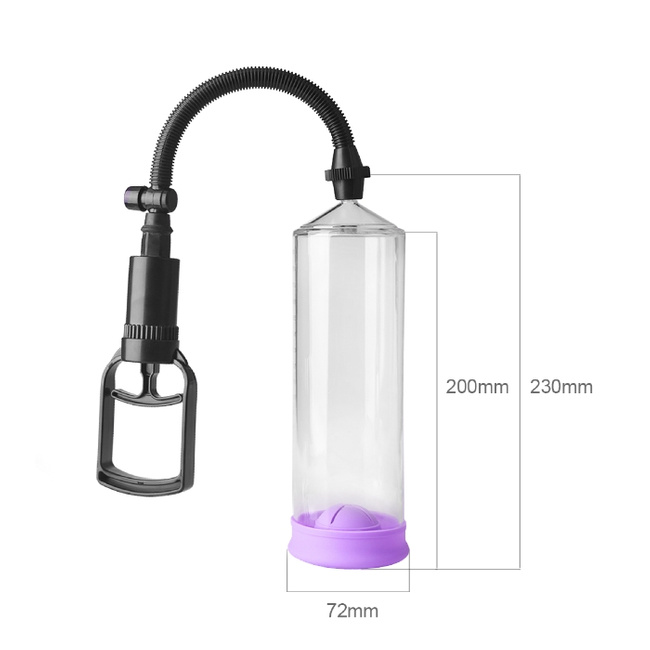 Pompka do penisa z trzema wymiennymi uszczelkami, 23 cm, Ø 7,2 cm, ring erekcyjny w prezencie