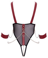 Zmysłowe, seksowne body ouvert z siatki powernet, z łańcuszkami i soft kajdankami, bondage i BDSM