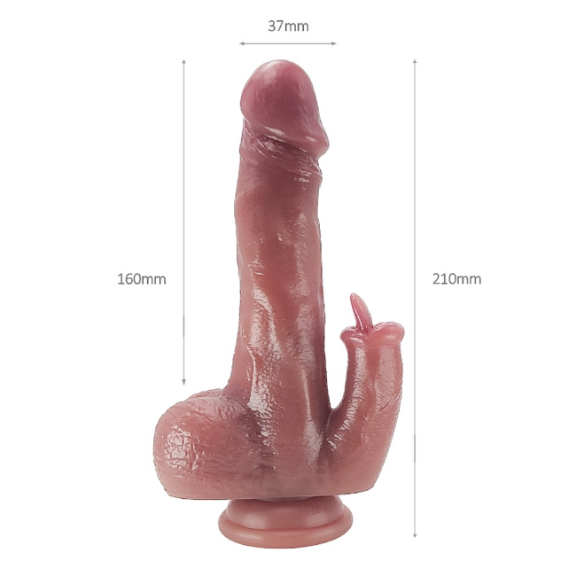 Nowoczesne dildo silikonowe, waginalno-analne i posuwiste, wibrator z króliczkiem grzanie przyssawka 21 cm na pilota