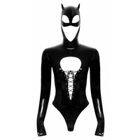 Body sznurowane z maską z uszami Black Level - Vinyl Body & Mask S