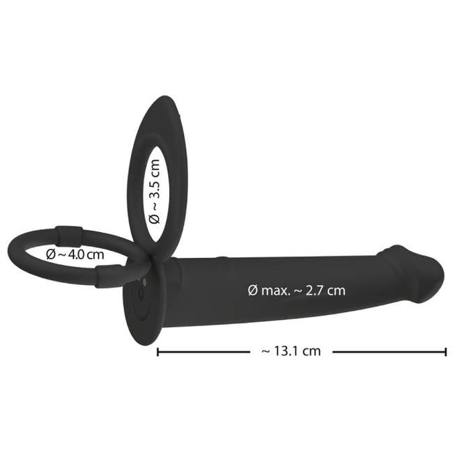 Dildo do podwójnej penetracji z ringiem erekcyjnym i ringiem na jądra, 13,1 cm, na pilota, wodoodporny IPX7, silikon