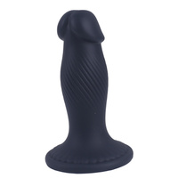 Korek analny, butt plug z główką penisa, z podłużnymi rowkami i przyssawką, rozmiar średni 11,4 cm, max Ø 3,7 cm, płynny silikon