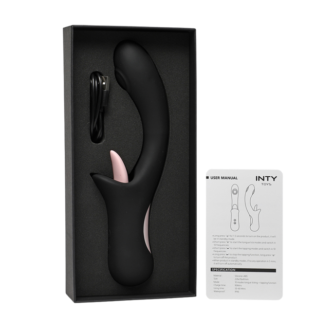 Mocny, czarny wibrator do punktu G, z królikiem z języczkiem do łechtaczki, IPX6, dł. 23 cm