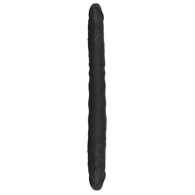 Dwustronne czarne dildo rozmiar XXL, elastyczne - podwójna penetracja, silikon, długość 40 cm, Ø 4 cm