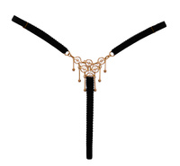 Jubilerskie open stringi ouvert, zdobione pierścieniami i wisiorkami w kolorze złotym, rozmiar S-L