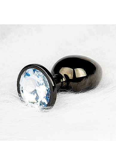 Czarny metalowy korek analny rozmiar L 4 cm z kryształem
