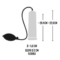 Pompka do penisa ze skalą na cylindrze, długość 21,5 cm, Ø 5,5 cm