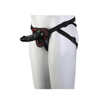 Elegancki luksusowy strapon – harness (uprząż) i dildo seria, zdobione czerwoną koronką seria DELUXE BDSM