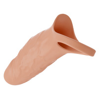 Nakładka pierścień erekcyjny na penisa cielista z wibracjami długość 14 cm,