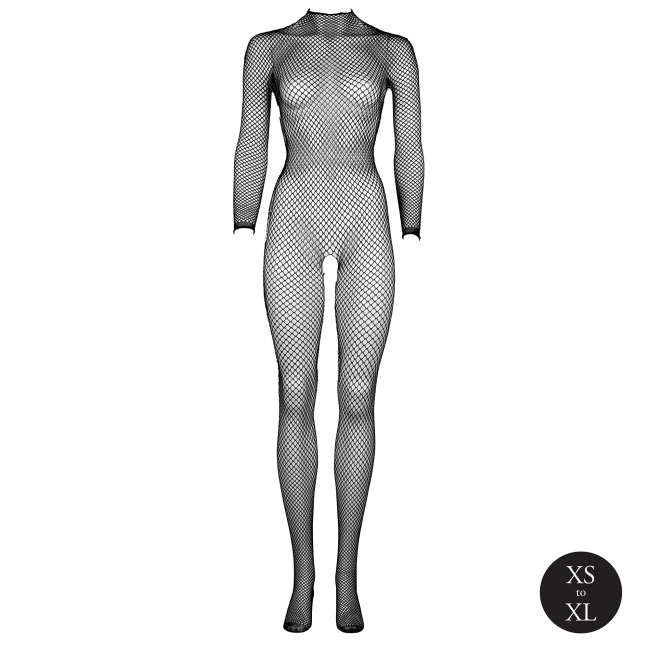 Bodystocking Le Désir od Shots z długim rękawem i siateczką z golfem i otwartym krokiem