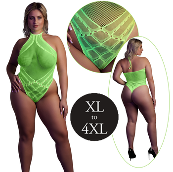 Fluorescencyjne, świecące w ciemnosci body z dekoltem typu halter, neonowa zieleń rozmiar XL/XXXXL