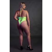 Fluorescencyjne, świecące body z wysokim wycięciem, neonowa zieleń rozmiar XL/XXXXL