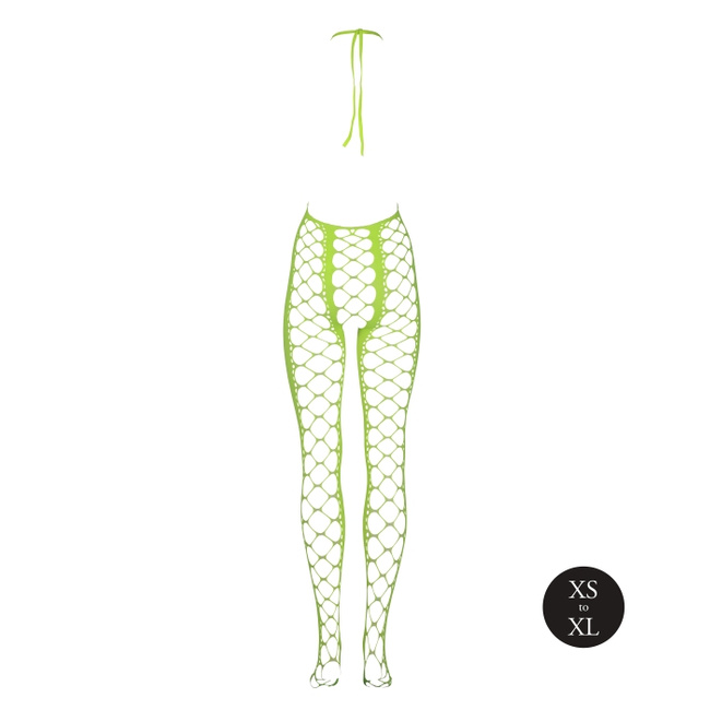 Fluorescencyjny, świecący w ciemnosci siateczkowy kostium z dekoltem typu halter, neonowa zieleń rozmiar XS/XL