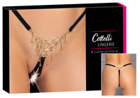 Jubilerskie open stringi ouvert, zdobione pierścieniami i wisiorkami w kolorze złotym, rozmiar S-L