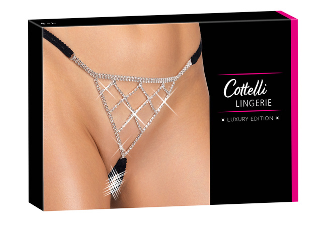 Jubilerskie open stringi ouvert, zdobione siatką z cyrkonii, rozmiar S-L