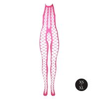 Fluorescencyjny, świecący w ciemnosci siateczkowy kostium z dekoltem typu halter, neonowy róż rozmiar XS/XL