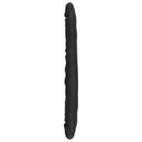 Dwustronne czarne dildo rozmiar XXL, elastyczne - podwójna penetracja, silikon, długość 40 cm, Ø 4 cm