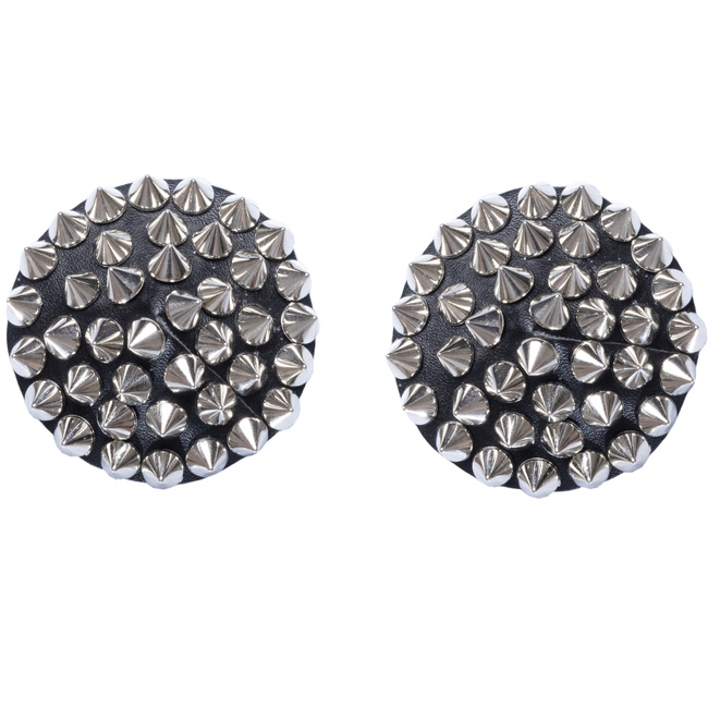 Nakładki naklejki na sutki. W stylu punk, w kształcie czarnych kół z metalowymi ćwiekami, 2 sztuki