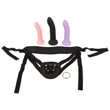 Zestaw na pasku 4-częściowy zestaw strap-on z kolekcji Your Strap-on Collection od You2Toys z uprzężą i 3 dildami w różnych rozmiarach (S, M, L). Każde dildo z przyssawką 