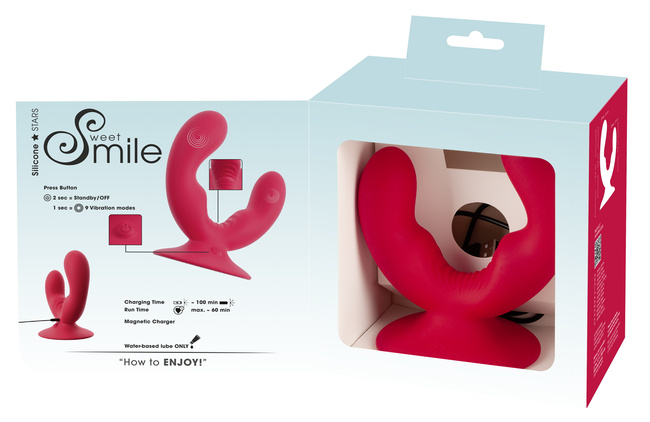 Uśmiechnięty wibrator waginalno-analny z przyssawką, 9 trybów wibracji, wodoodporny, silikon