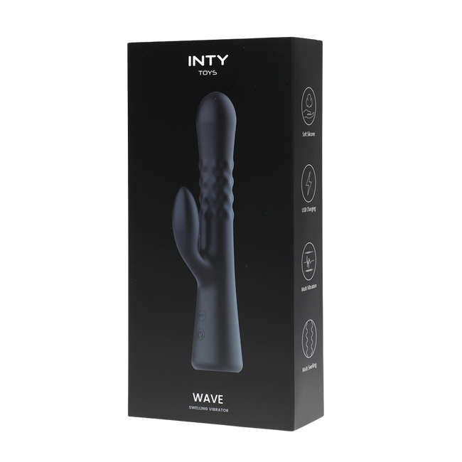 Czarny wibrator z króliczkiem z funkcją nabrzmiewania 23 cm wodoodporny IPX7 silikon