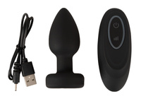 Wibrujący korek analny ze świecącym kryształkiem w nasadzie, 9 cm, sterowany pilotem, IPX7