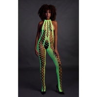 Fluorescencyjny, świecący w ciemnosci siateczkowy kostium z dekoltem typu halter, neonowa zieleń rozmiar XS/XL