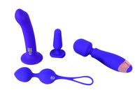 Zestaw startowy dla kobiet , 4 elementy: masażer z wibracjami, plug anal, kulki waginalne i dildo z przyssawką