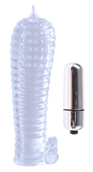 Nakładka na penisa z wibrującym bulletem i prążkami