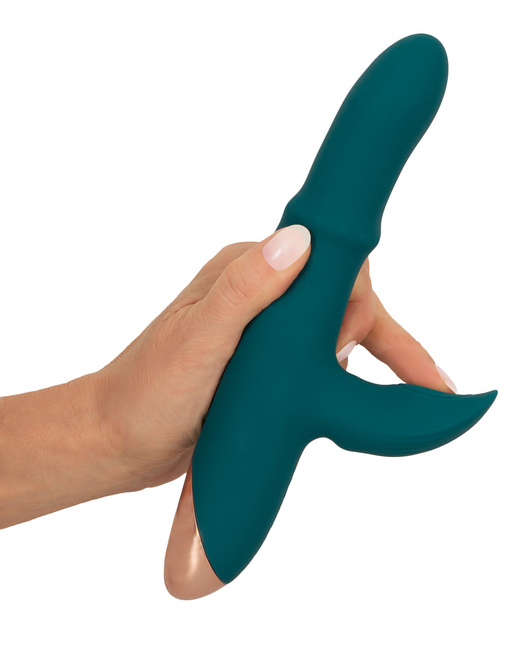 Wibrator z wędrującym pierścieniem i króliczkiem ze stymulacją pulsacyjną, 22,7 cm, silikon, 3 silniczki