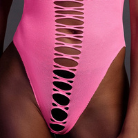 Fluorescencyjne, świecące body z wysokim wycięciem, neonowy róż rozmiar XS/XL